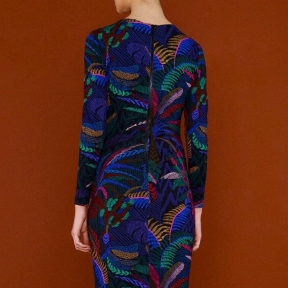 NWT FARM Rio Amazonia Night Rainforest Long Sleeve Bodycon Dress S $230 - Picture 7 of 11